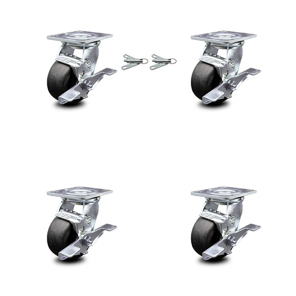 Service Caster 4 Inch Glass Filled Nylon Caster Set with Ball Bearings 4 Brake 2 Swivel Lock SCC-30CS420-GFNB-TLB-BSL-2-TLB-2 - main